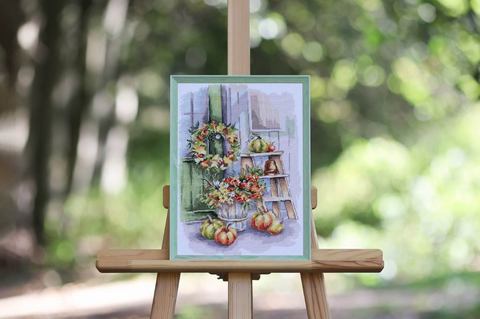 Counted Cross Stitch Kit “By the Veranda,” Full Kit, 24 x 33 cm, 41-Color Madeira Threads, Zweigart Canvas, Zolotoe Runo