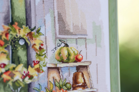 Counted Cross Stitch Kit “By the Veranda,” Full Kit, 24 x 33 cm, 41-Color Madeira Threads, Zweigart Canvas, Zolotoe Runo