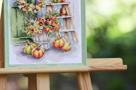 Counted Cross Stitch Kit “By the Veranda,” Full Kit, 24 x 33 cm, 41-Color Madeira Threads, Zweigart Canvas, Zolotoe Runo