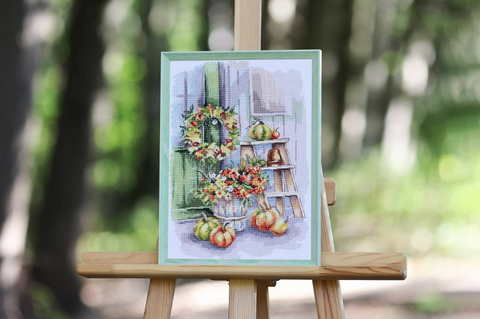 Counted Cross Stitch Kit “By the Veranda,” Full Kit, 24 x 33 cm, 41-Color Madeira Threads, Zweigart Canvas, Zolotoe Runo