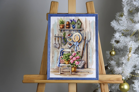 Counted Cross Stitch Kit Country Corner, 18 Count White Zweigart Canvas, Madeira Threads, 25 x 34 cm, Zolotoe Runo