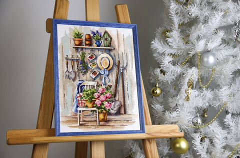 Counted Cross Stitch Kit Country Corner, 18 Count White Zweigart Canvas, Madeira Threads, 25 x 34 cm, Zolotoe Runo