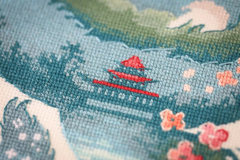 Counted Cross Stitch Kit Emerald Dragon Pattern, Zolotoe Runo, Green Tones, Canvas, Threads, Needle, Chart and Instructions