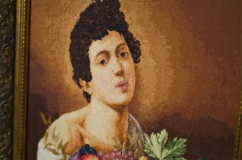 Cross Stitch Kit, Caravaggio Boy with a Basket of Fruit, Multicolor Aida Canvas, Cotton Threads, Zolotoe Runo
