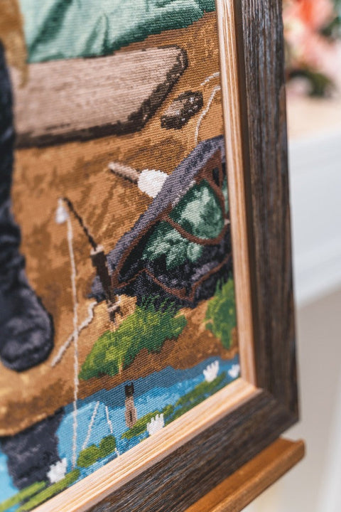 Cross Stitch Kit for Embroidery, Fisherman and Nature Motif, Multicolor Cotton Threads, Canvas, Needle, Chart and Instructions by Zolotoe Runo