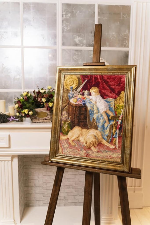 Cross Stitch Embroidery Kit, Artist’s Studio 1881 Classic Painting Motif, Zolotoe Runo, Canvas, Cotton Threads, Needle & Chart