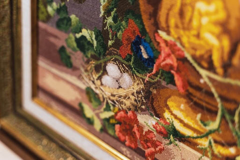 Floral Cross Stitch Embroidery Kit with Pattern, Threads, Fabric, Needle and Instructions by Zolotoe Runo