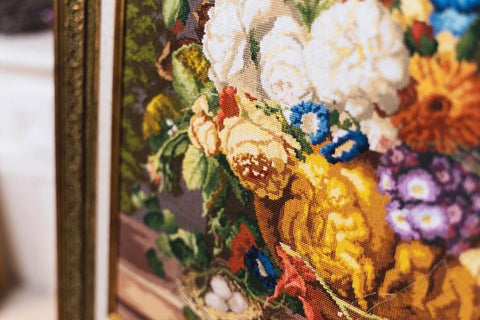 Floral Cross Stitch Embroidery Kit with Pattern, Threads, Fabric, Needle and Instructions by Zolotoe Runo