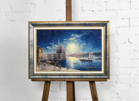 Counted Cross Stitch Kit, Moonlit Bosphorus Landscape, Zolotoe Runo, Aida Cotton, Medium Difficulty, Complete Embroidery Set