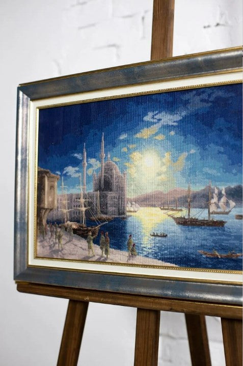 Counted Cross Stitch Kit, Moonlit Bosphorus Landscape, Zolotoe Runo, Aida Cotton, Medium Difficulty, Complete Embroidery Set