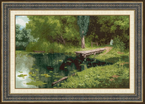 Counted Cross Stitch Kit, Overgrown Pond 1879 Landscape, Aida Fabric, Cotton Floss, Zolotoe Runo, Intermediate Embroidery Set