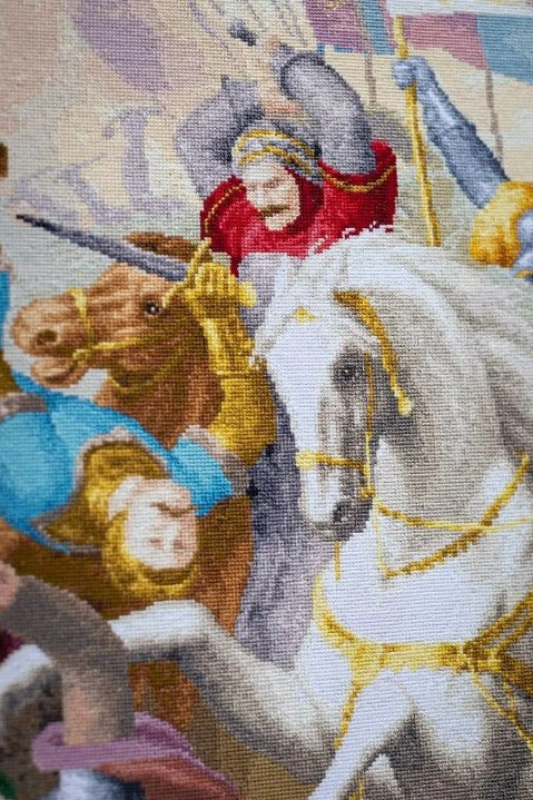 Joan of Arc in Battle Counted Cross Stitch Kit, Large 18 ct Cream Aida, 127 Colors, Madeira Threads, Zolotoe Runo