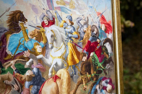Joan of Arc in Battle Counted Cross Stitch Kit, Large 18 ct Cream Aida, 127 Colors, Madeira Threads, Zolotoe Runo