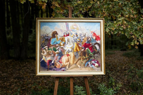 Joan of Arc in Battle Counted Cross Stitch Kit, Large 18 ct Cream Aida, 127 Colors, Madeira Threads, Zolotoe Runo