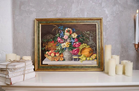 Cross Stitch Embroidery Kit Flowers and Fruit, Zolotoe Runo, Cotton Aida Fabric, Threads, Needle and Chart