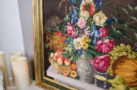 Cross Stitch Embroidery Kit Flowers and Fruit, Zolotoe Runo, Cotton Aida Fabric, Threads, Needle and Chart