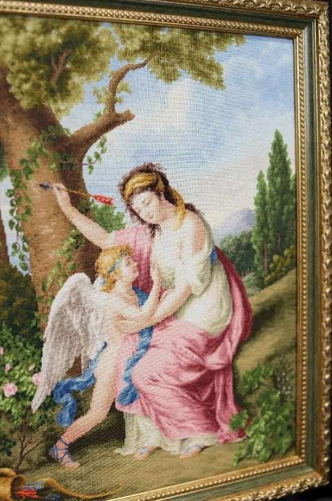 Cross Stitch Kit Woman and Cupid 1792, Zolotoe Runo, 18 Count Cream Aida, 86 Colors, 41 x 51.8 cm