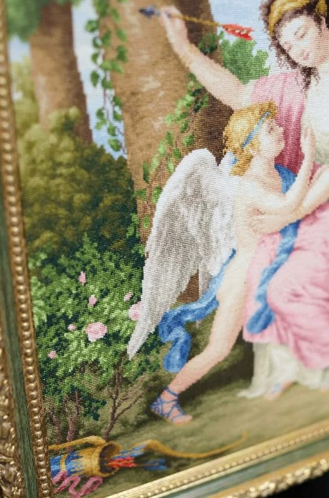 Cross Stitch Kit Woman and Cupid 1792, Zolotoe Runo, 18 Count Cream Aida, 86 Colors, 41 x 51.8 cm