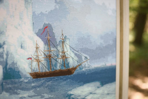 Counted Cross Stitch Kit Ice Mountains Winter Landscape in Cool Blue and White Tones by Zolotoe Runo