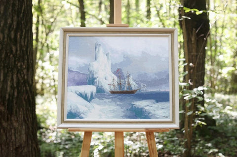Counted Cross Stitch Kit Ice Mountains Winter Landscape in Cool Blue and White Tones by Zolotoe Runo