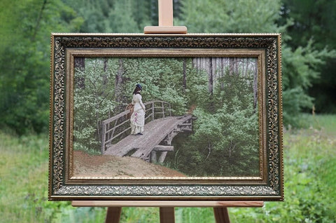 Counted Cross Stitch Kit, Summer Landscape with Bridge by Repin, Multicolor Embroidery Set by Zolotoe Runo