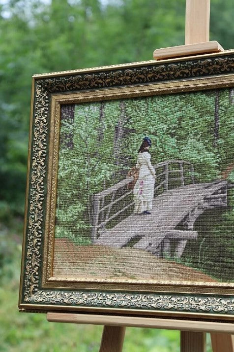 Counted Cross Stitch Kit, Summer Landscape with Bridge by Repin, Multicolor Embroidery Set by Zolotoe Runo