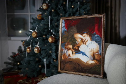 Cross Stitch Embroidery Kit “Cupid Unties Venus’s Girdle,” Classical Mythology, 42 × 35 cm, Zolotoe Runo