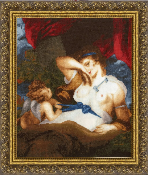 Cross Stitch Embroidery Kit “Cupid Unties Venus’s Girdle,” Classical Mythology, 42 × 35 cm, Zolotoe Runo