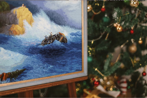 Shipwreck Cross Stitch Kit, Maritime Embroidery Set, Zolotoe Runo, 41.3 × 51.3 cm, Multicolor Wall Decor Project