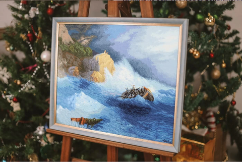 Shipwreck Cross Stitch Kit, Maritime Embroidery Set, Zolotoe Runo, 41.3 × 51.3 cm, Multicolor Wall Decor Project