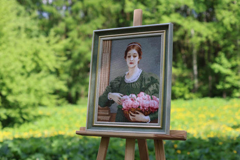 Cross Stitch Embroidery Kit with Peony Floral Design, Zolotoe Runo, 32 x 42 cm, Multicolor Cotton Threads, Canvas and Needle