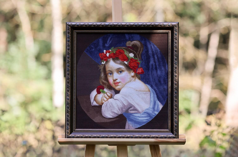 Cross Stitch Embroidery Kit, Girl with Poppy Wreath and Carnation, Multicolor Natural Shades, Zolotoe Runo DIY Craft Set