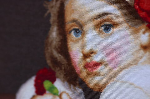 Cross Stitch Embroidery Kit, Girl with Poppy Wreath and Carnation, Multicolor Natural Shades, Zolotoe Runo DIY Craft Set