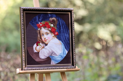 Cross Stitch Embroidery Kit, Girl with Poppy Wreath and Carnation, Multicolor Natural Shades, Zolotoe Runo DIY Craft Set