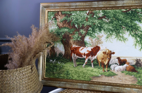Cross Stitch Kit, Herd Under the Trees Landscape, Aida Canvas, Cotton Threads, Zolotoe Runo