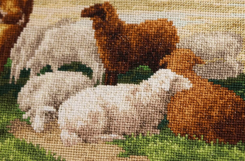 Cross Stitch Kit, Herd Under the Trees Landscape, Aida Canvas, Cotton Threads, Zolotoe Runo