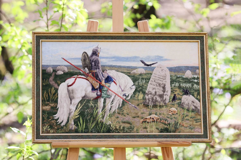 Cross Stitch Kit Knight at the Crossroads, Zolotoe Runo, 95 Madeira Colors, Zweigart Canvas, 62.5 x 37 cm