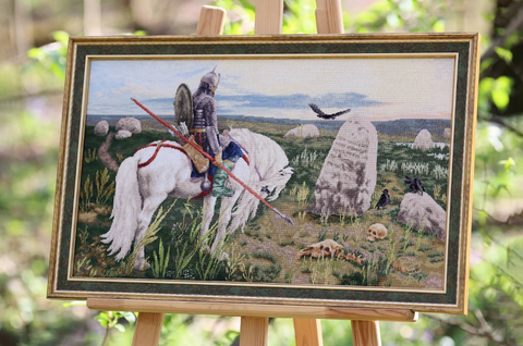Cross Stitch Kit Knight at the Crossroads, Zolotoe Runo, 95 Madeira Colors, Zweigart Canvas, 62.5 x 37 cm