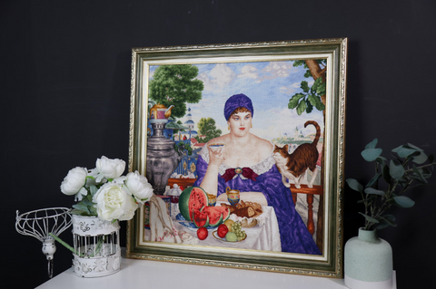 Counted Cross Stitch Kit Merchant by Tea, 55.5 x 55 cm, 140 Colors, Zweigart Canvas, Madeira Threads, Zolotoe Runo