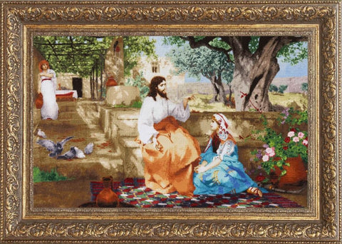 Cross Stitch Kit Christ with Martha and Mary Religious Scene, Zolotoe Runo, 85 x 54 cm, Aida 18, Madeira Threads, 114 Colors