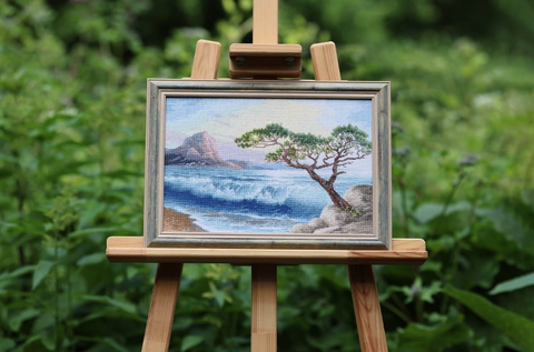Cross Stitch Kit Surf Ocean Waves, Zolotoe Runo, 25 x 36 cm, 46 Colors, Zweigart Canvas, Madeira Threads
