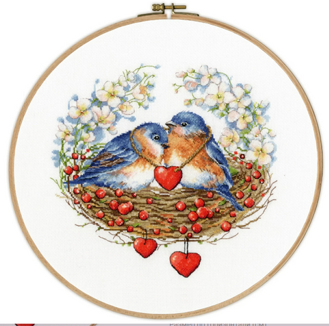 Cross Stitch Kit with Birds in Nest Design, 30 x 30 cm, Zolotoe Runo, Cotton Aida, Threads, Needle and Chart