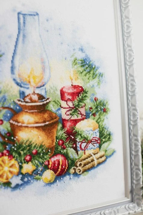 Christmas Lights Cross Stitch Kit with Marked Pattern, Zolotoe Runo Holiday Embroidery Project for Beginners and Experienced Crafters
