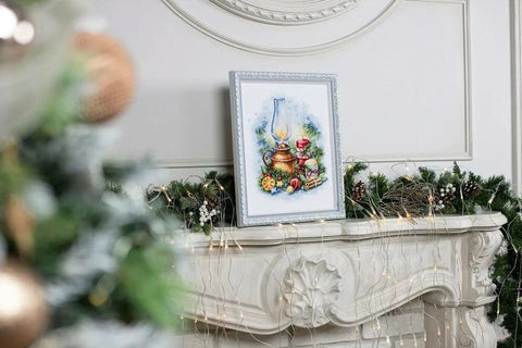 Christmas Lights Cross Stitch Kit with Marked Pattern, Zolotoe Runo Holiday Embroidery Project for Beginners and Experienced Crafters