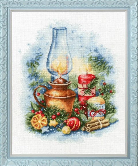 Christmas Lights Cross Stitch Kit with Marked Pattern, Zolotoe Runo Holiday Embroidery Project for Beginners and Experienced Crafters