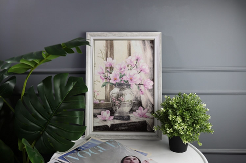 Magnolia Cross Stitch Embroidery Kit, Zolotoe Runo, Floral Wall Decor, Canvas, Threads, Needle, Pattern and Instructions