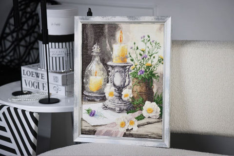 Cross Stitch Kit, Classic Still Life “Peaceful Day in an Old Village,” Aida 18 Canvas, Madeira Threads, 51 Colors, 28.7 x 38.5 cm
