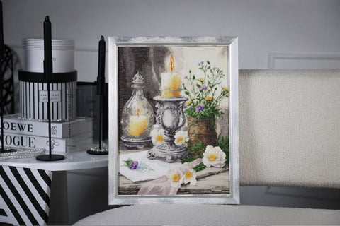 Cross Stitch Kit, Classic Still Life “Peaceful Day in an Old Village,” Aida 18 Canvas, Madeira Threads, 51 Colors, 28.7 x 38.5 cm