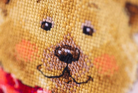 Cross Stitch Kit with Clown Teddy Bears, 42 Colors, Zolotoe Runo, Aida 16 Cream Canvas, 24.3 x 29.3 cm, Nursery Decor