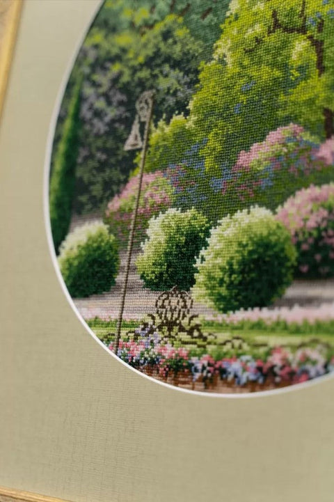 Cross Stitch Kit for Summer Park Scene with Cotton Threads, Zolotoe Runo, Multicolor Embroidery Set for Beginners and Advanced Crafters